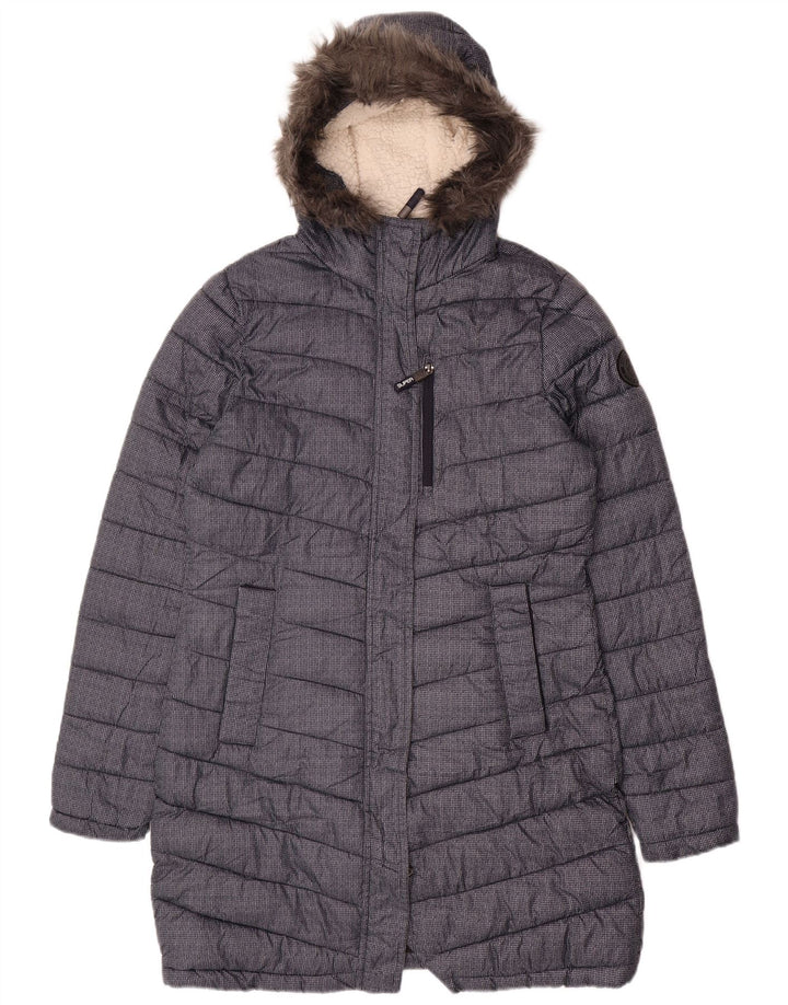 SUPERDRY Manteau rembourré à capuche pour femme UK 12 Bleu marine moyen Polyester