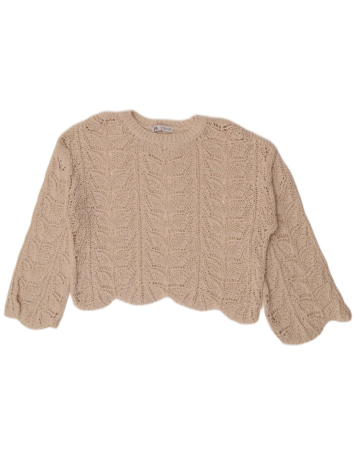 Zara Womens Oversize Crochet Crop Top UK 10 Petit Beige