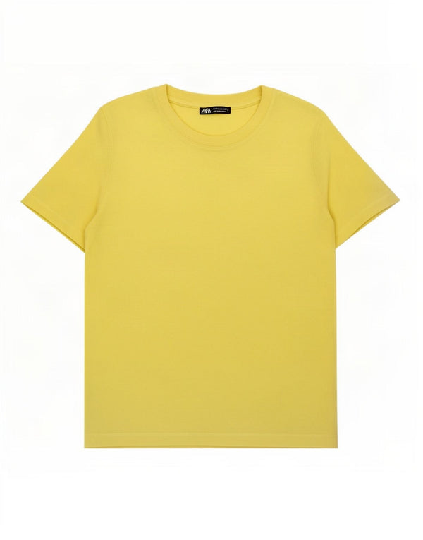 Zara T-shirt pour femme UK 14 Jaune moyen