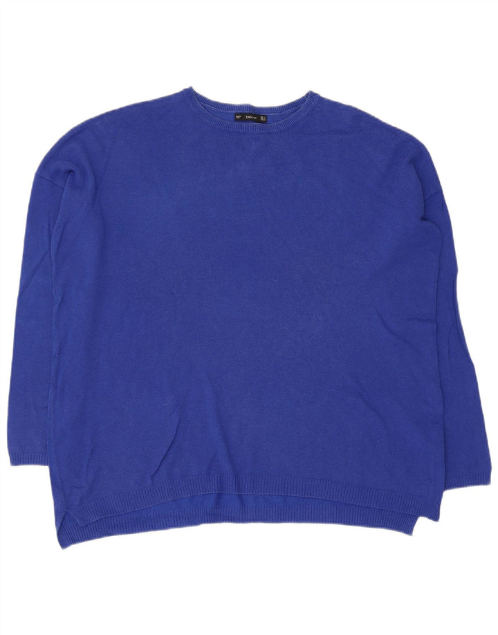 Zara Pull surdimensionné à col rond pour femme UK 10 Petit Bleu