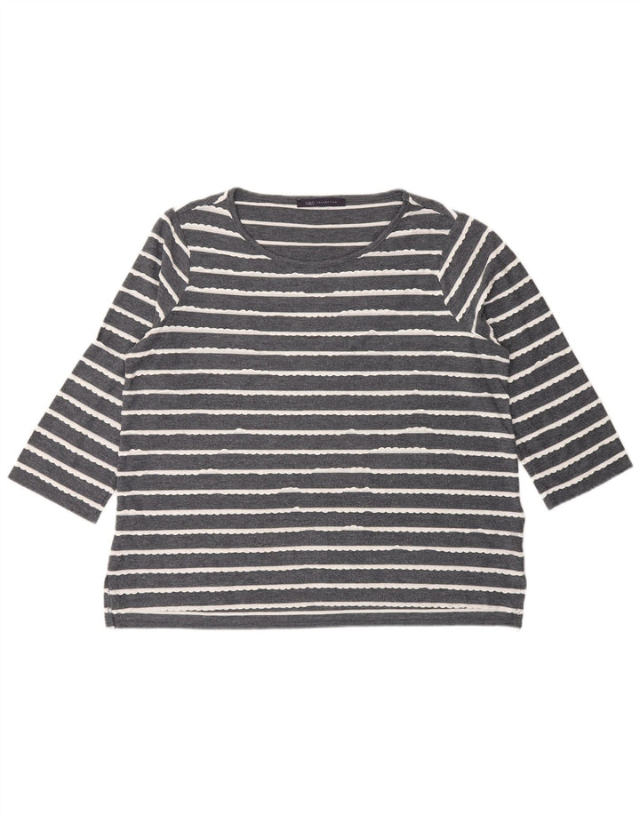 Marks & Spencer Haut pour femme à manches 3/4 UK 14 Large Viscose rayée grise