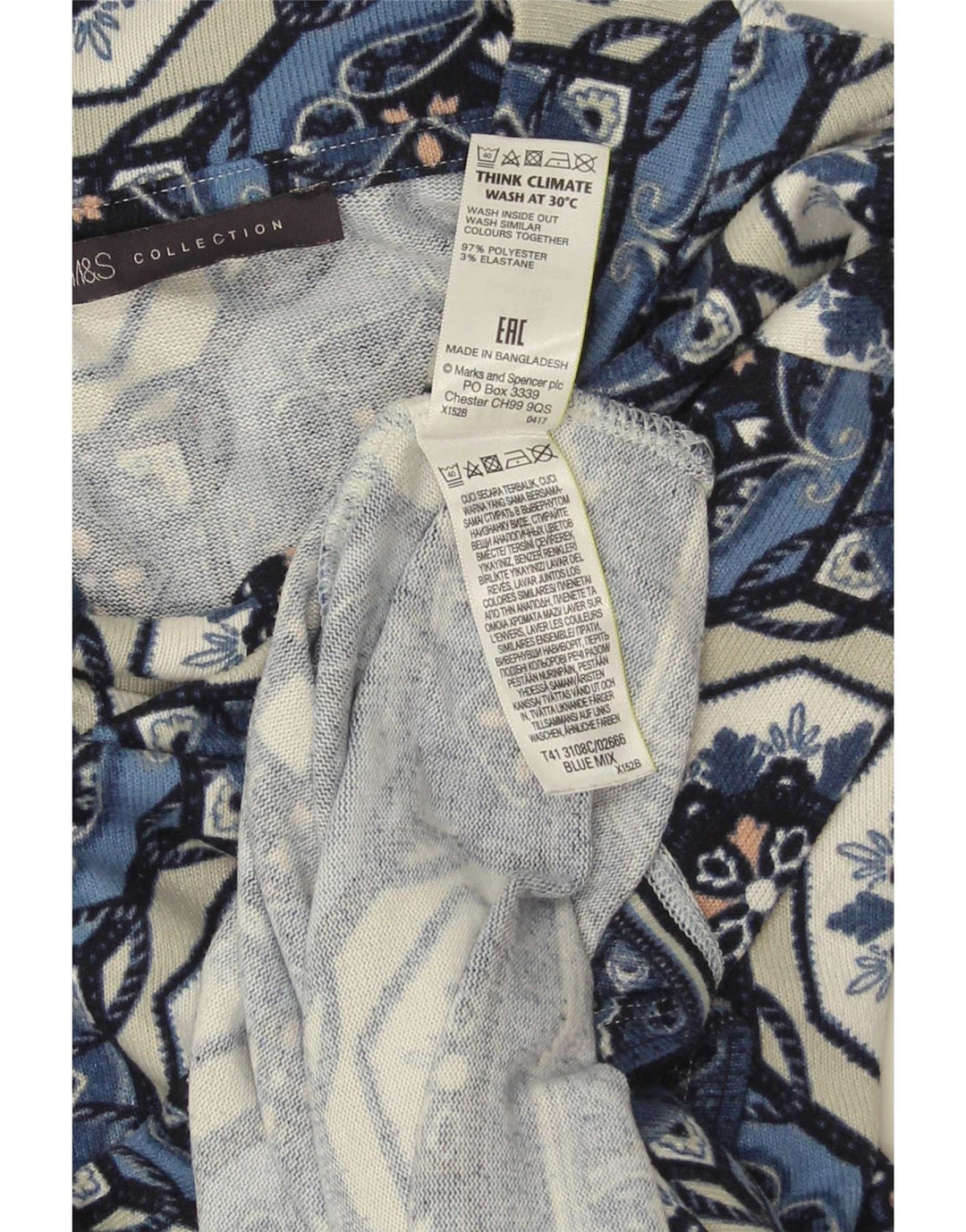 Marks & Spencer Tunique à manches 3/4 pour femme UK 12 Bleu moyen géométrique