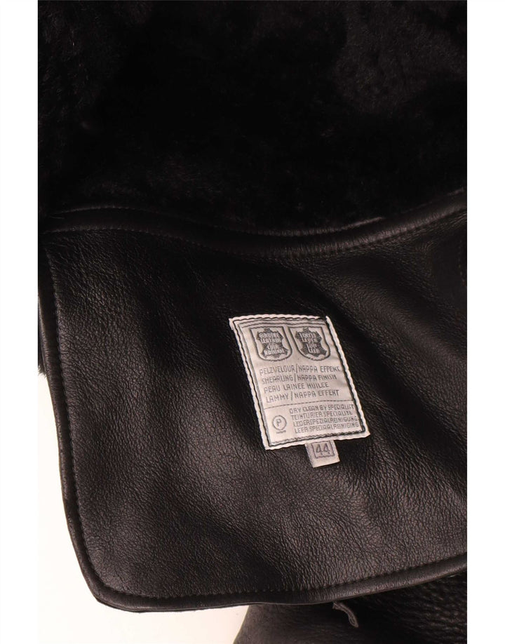 veste en peau de mouton surdimensionnée vintage pour femmes IT 44 Cuir noir moyen