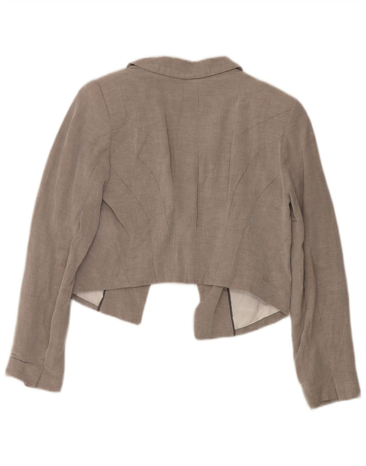 Zara Womens Open Crop Blazer Jacket UK 12 Coton Gris Moyen