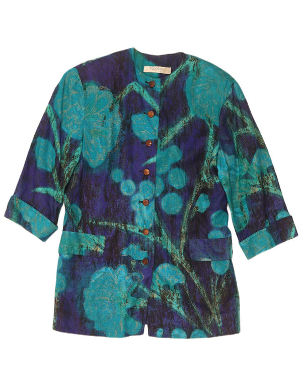 Max Mara Veste blazer à manches 3/4 pour femme 7 boutons UK 14 Bleu moyen floral