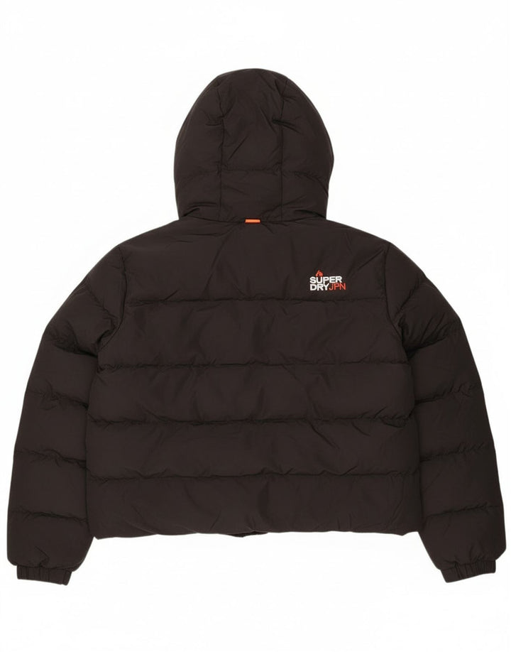 Superdry Veste rembourrée à capuche courte pour femme UK 16 Large Noir Polyester