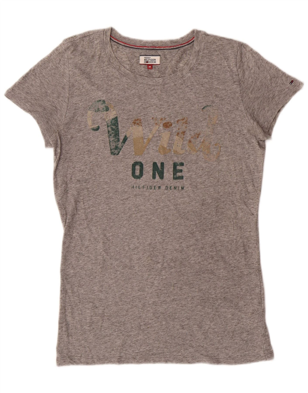 Tommy Hilfiger T-shirt graphique pour femme UK 12 Gris moyen Polyester