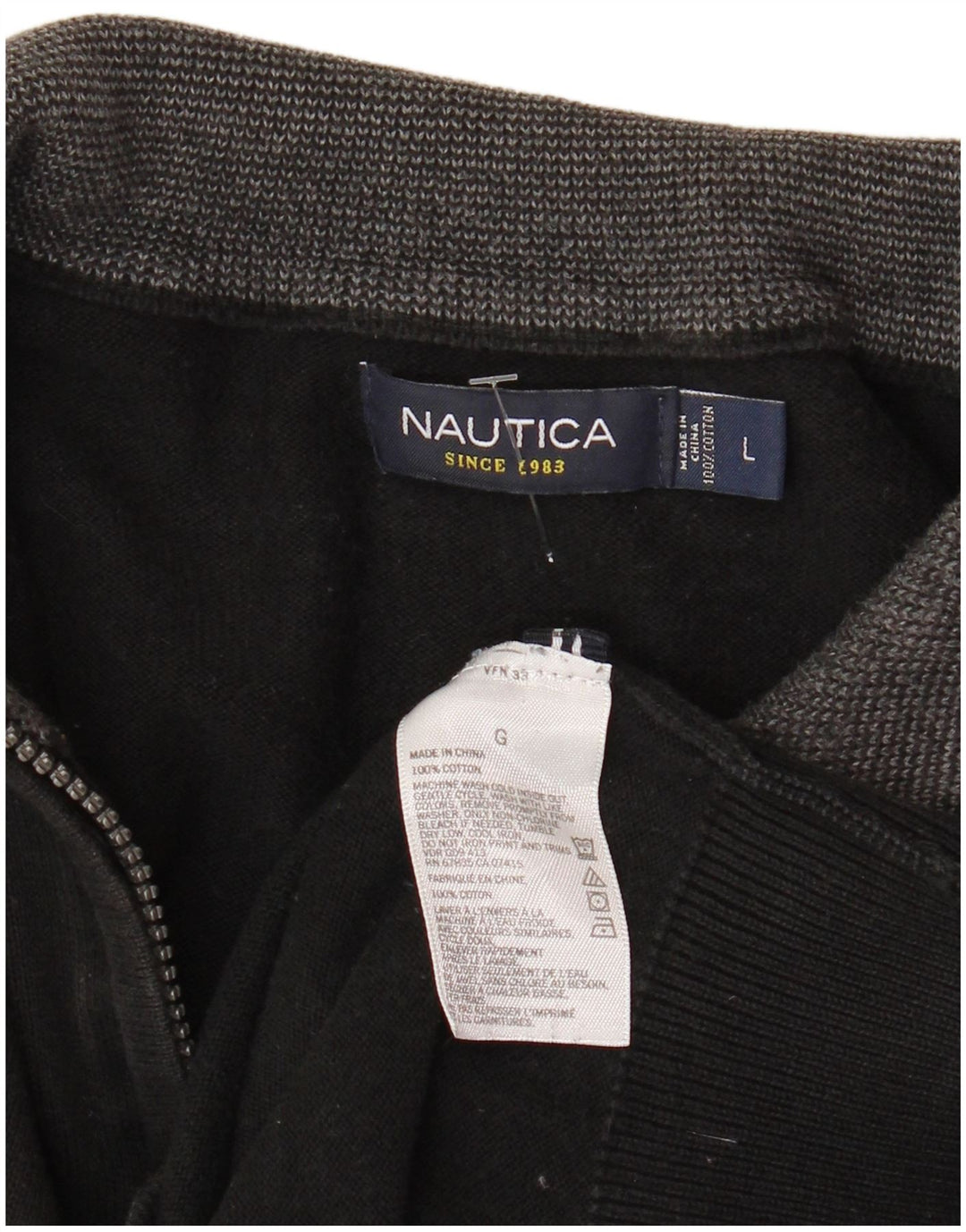 NAUTICA Pull à col zippé pour homme en coton noir Taille L