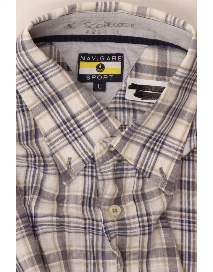 Navigare Chemise à manches courtes pour homme à carreaux bleus