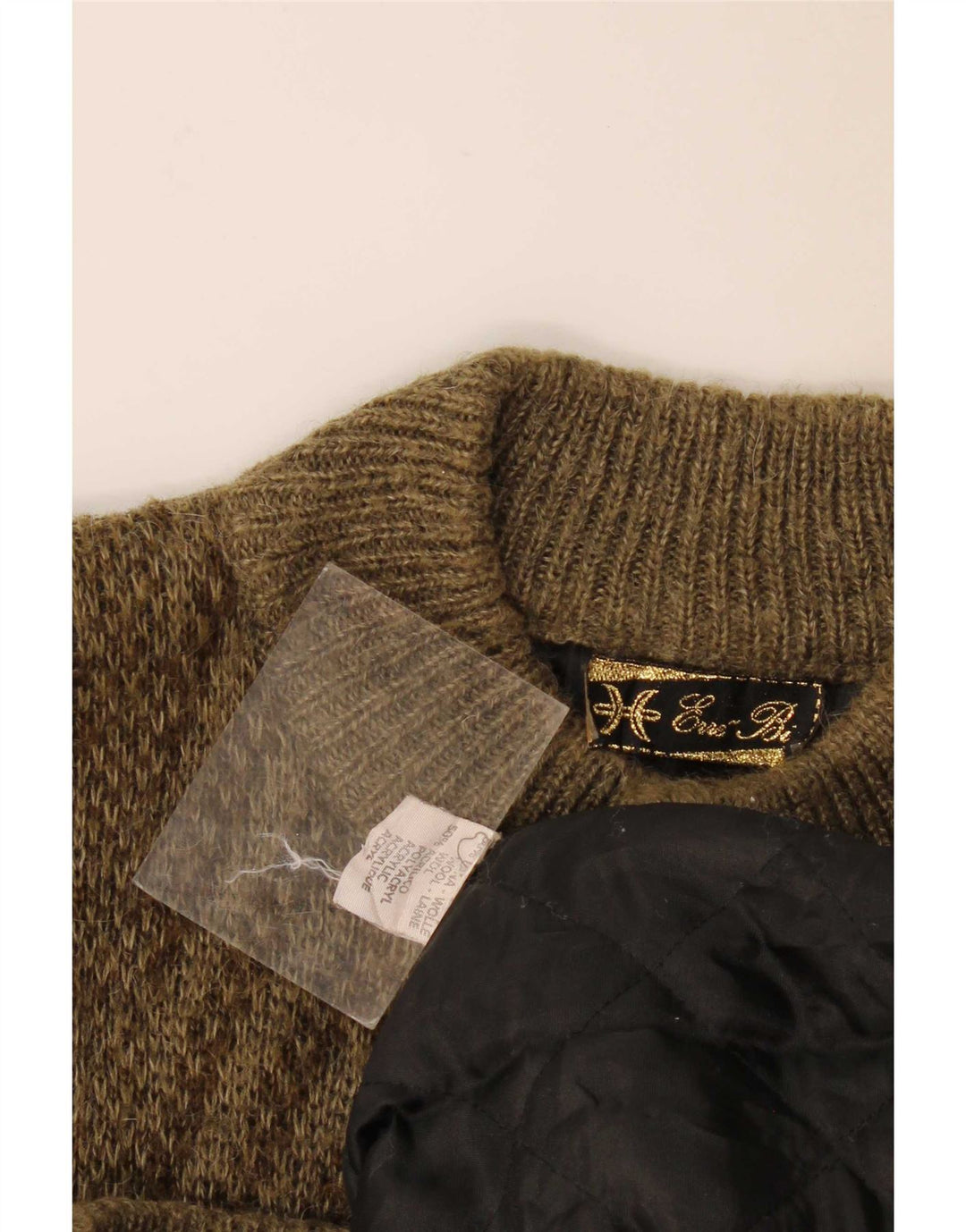 vintage Mens Cardigan Pull Moyen Kaki Laine Géométrique