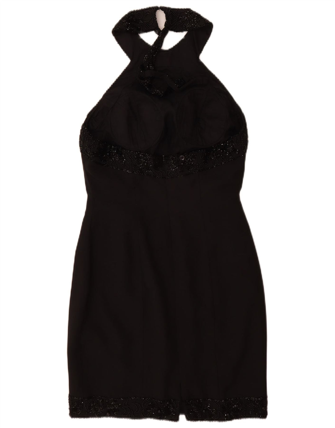 VINTAGE Robe Halter Femme UK 12 Moyen Noir