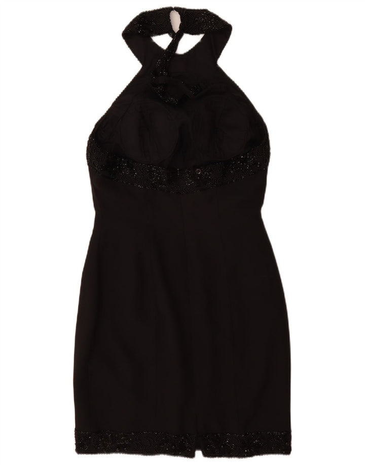 VINTAGE Robe Halter Femme UK 12 Moyen Noir