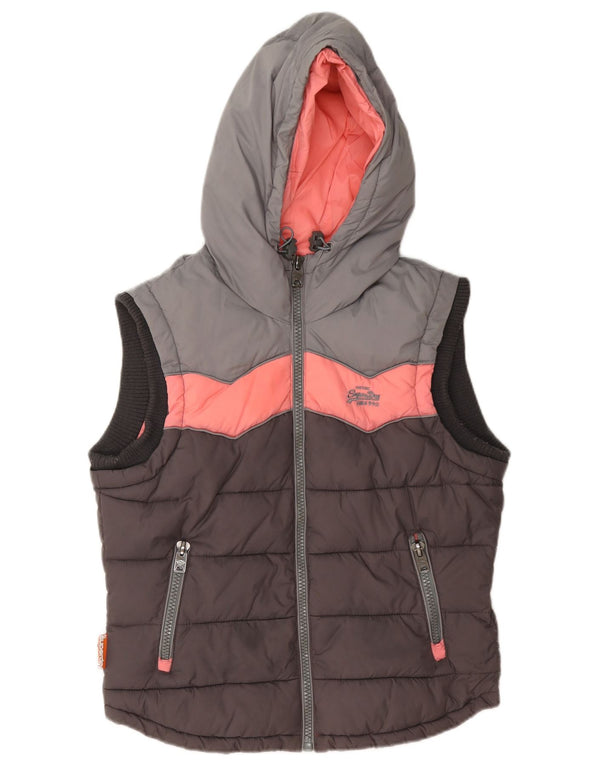 Superdry Gilet rembourré à capuche pour femme UK 12 Nylon color block gris moyen