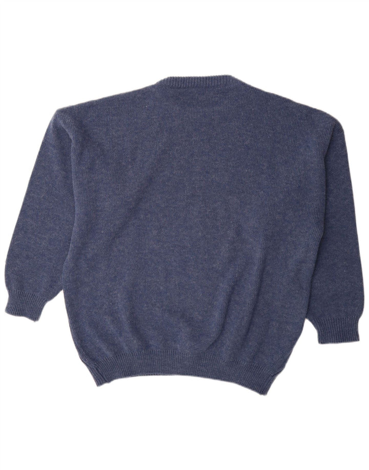 St Moritz Pull graphique à col rond pour homme en laine bleue