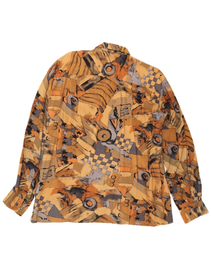 VINTAGE Chemise à motif abstrait pour homme Taille 41/42 Grande Viscose Brune