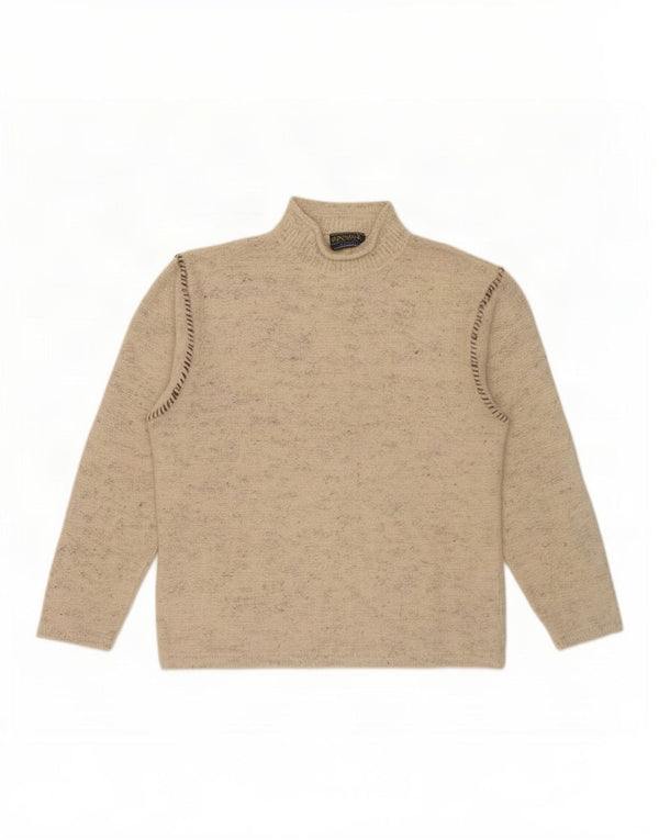 vintage Mens Turtle Neck Jumper Pull Grand Beige Moucheté