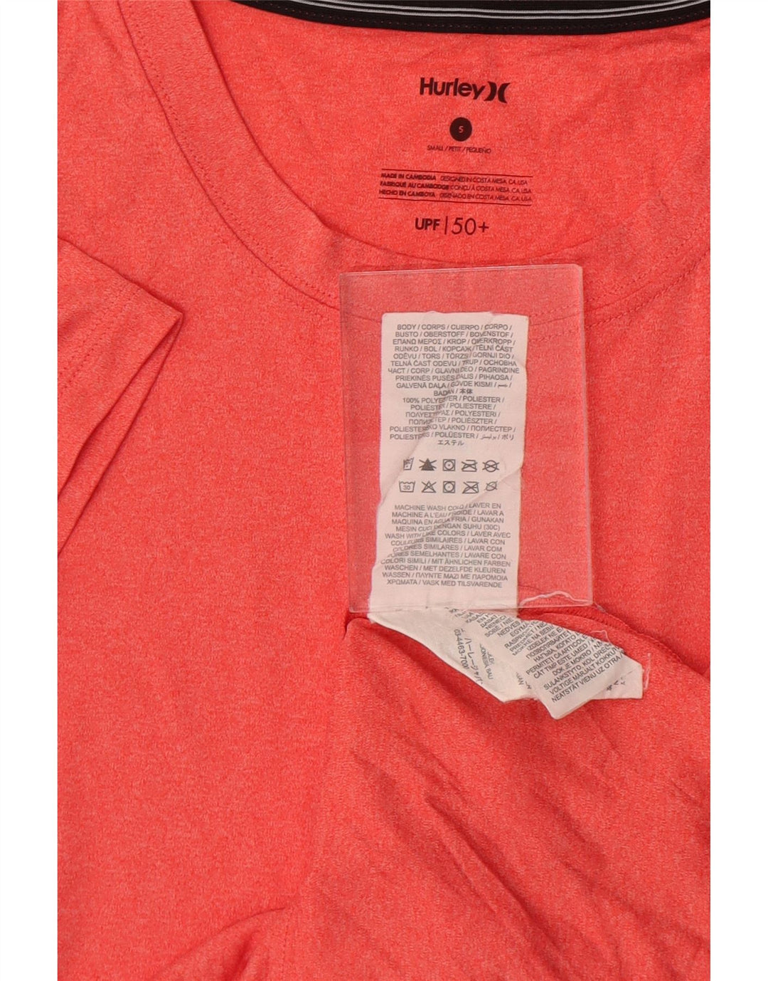 Hurley T-Shirt Femme Top UK 10 Small Orange Moucheté Polyester