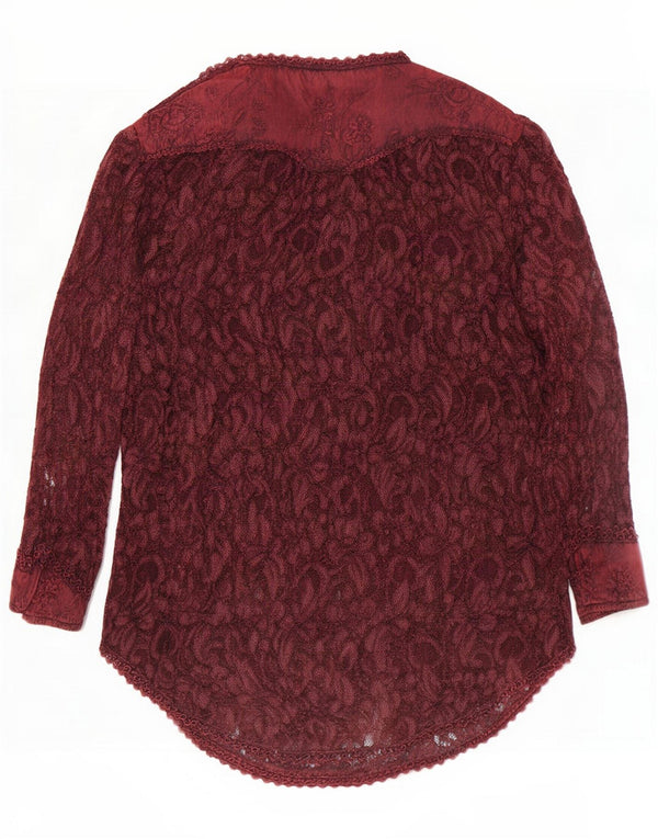 vintage Femmes Longline 3/4 Manches Cardigan Top UK 18 XL Bordeaux Floral