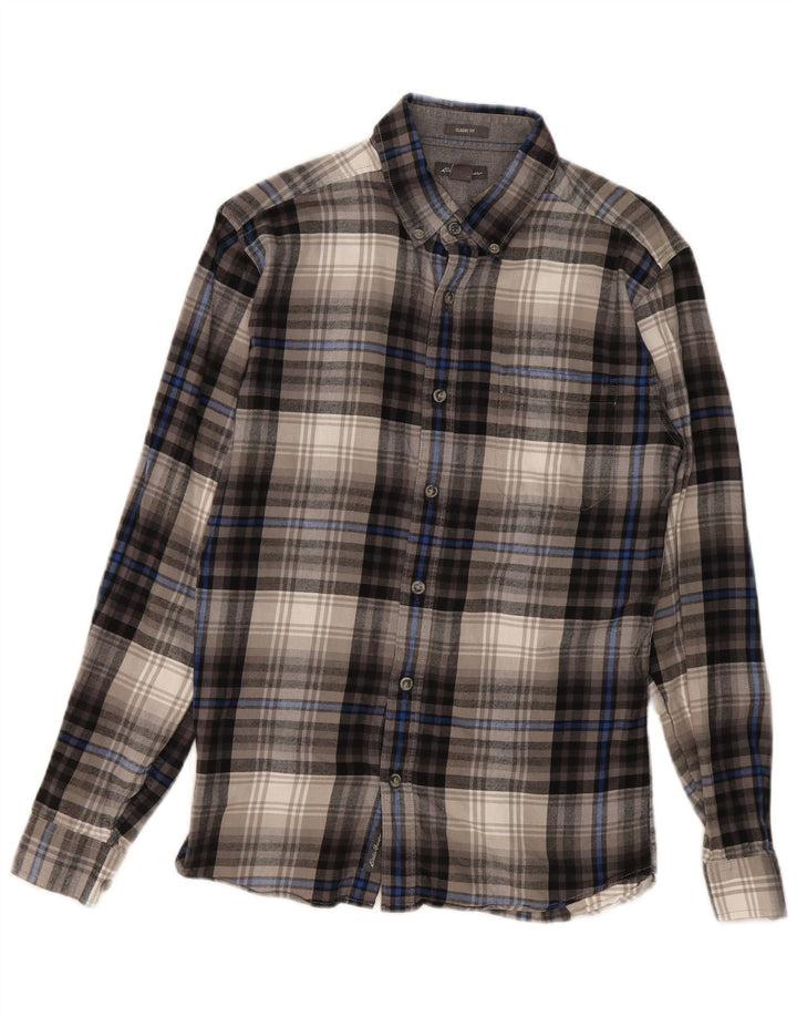 Eddie Bauer Chemise classique en flanelle pour homme en coton à petits carreaux gris