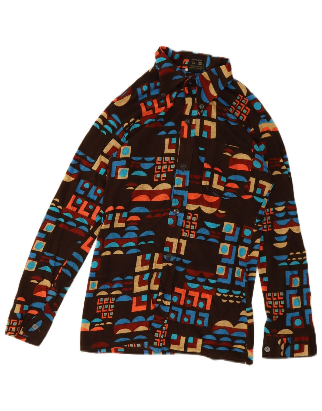 Chemise Garçon Vintage 11-12 ans Marron Géométrique Polyacrylique