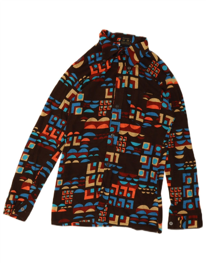 Chemise Garçon Vintage 11-12 ans Marron Géométrique Polyacrylique