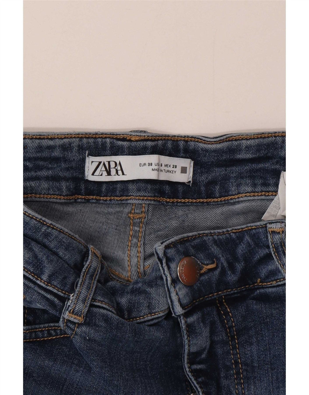 Zara Jean évasé pour femme EU 38 Small W28 L32 Bleu Coton