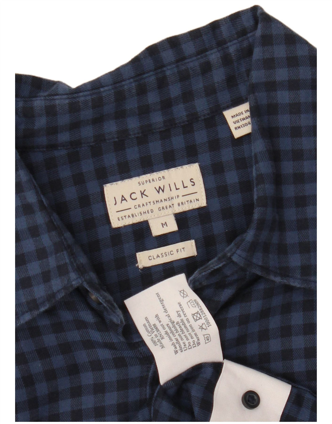 JACK WILLS Chemise classique en flanelle pour homme en coton vichy bleu marine moyen