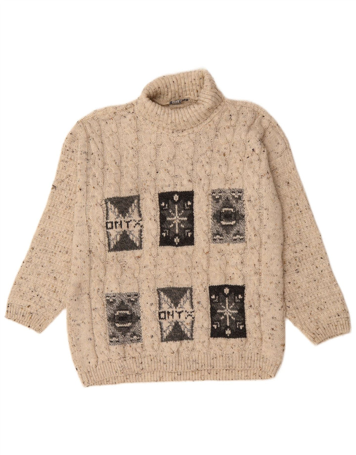 Onyx Pull col roulé pour femme UK 18 XL Laine mouchetée beige