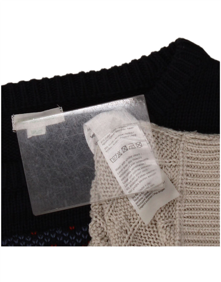 VINTAGE Femme Crew Neck Jumper Pull UK 14 Moyen Gris Fair Isle Coton