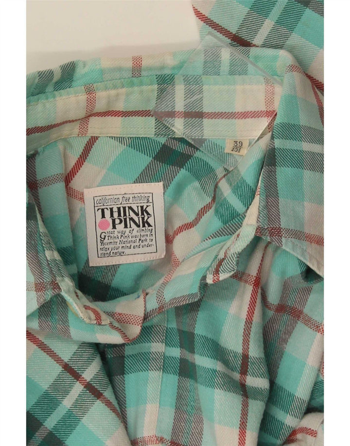 Think Pink Chemise en flanelle pour homme Taille 39 15 1/2 Carreaux turquoise moyen