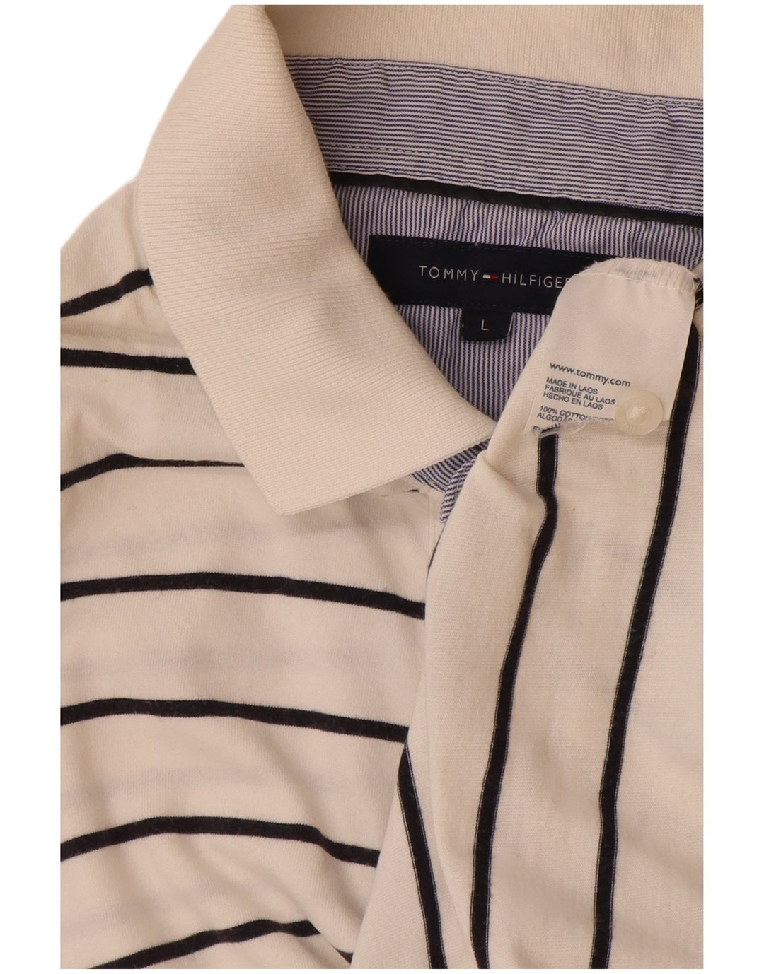 TOMMY HILFIGER Polo Homme Large Blanc Cassé Rayé Coton