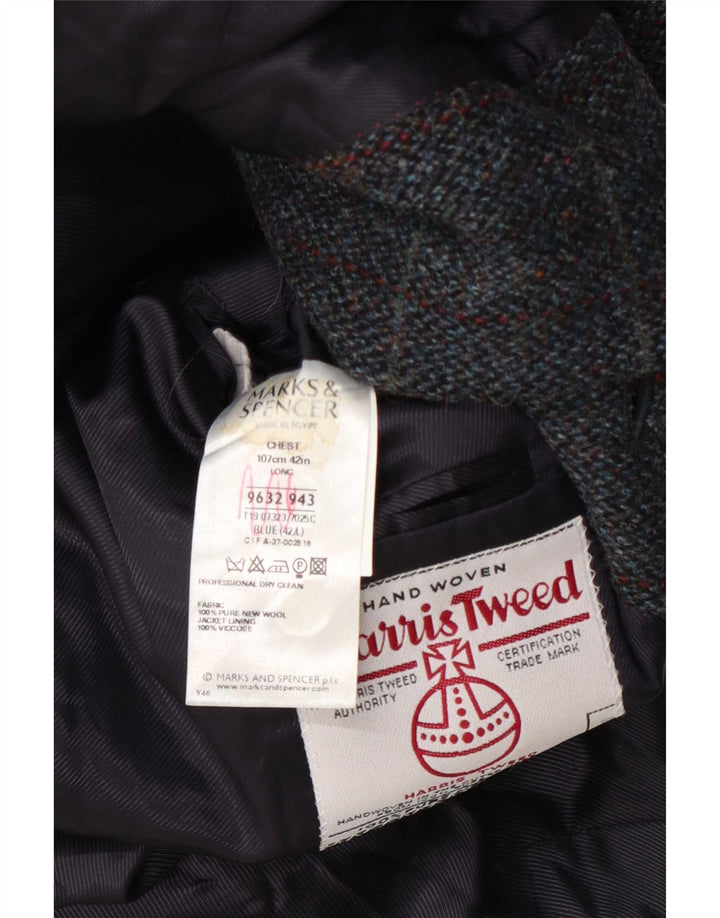 Marks & Spencer Veste blazer Harris Tweed pour homme UK 42 Grand carreaux bleus