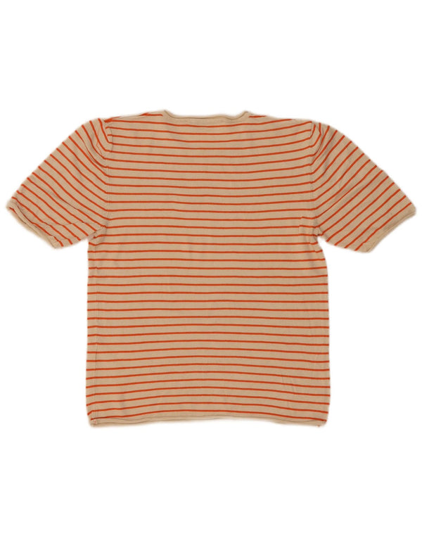 Zara Femme Crop T-Shirt Top UK 12 Viscose Rayé Beige Moyen