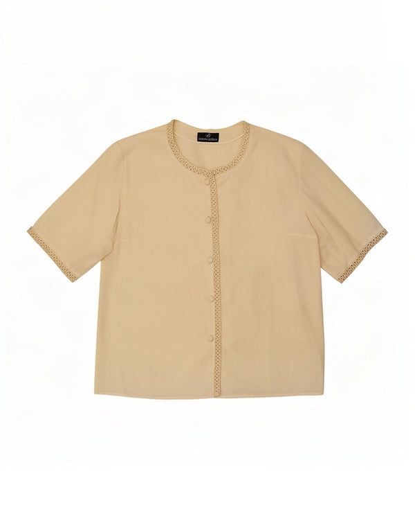 Donna Enrica Chemisier à manches courtes pour femme UK 16 Large Blanc cassé