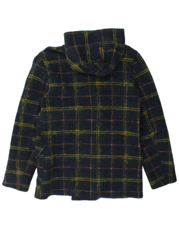 vintage Mens Knit Hooded Double Breasted Coat UK 38 Moyen Bleu Marine Check