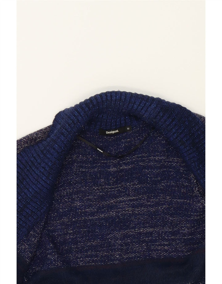 DESIGUAL Womens Cardigan Sweater UK 14 Medium Navy Blue Colourblock Vintage Desigual and Second-Hand Desigual from Messina Hembry 