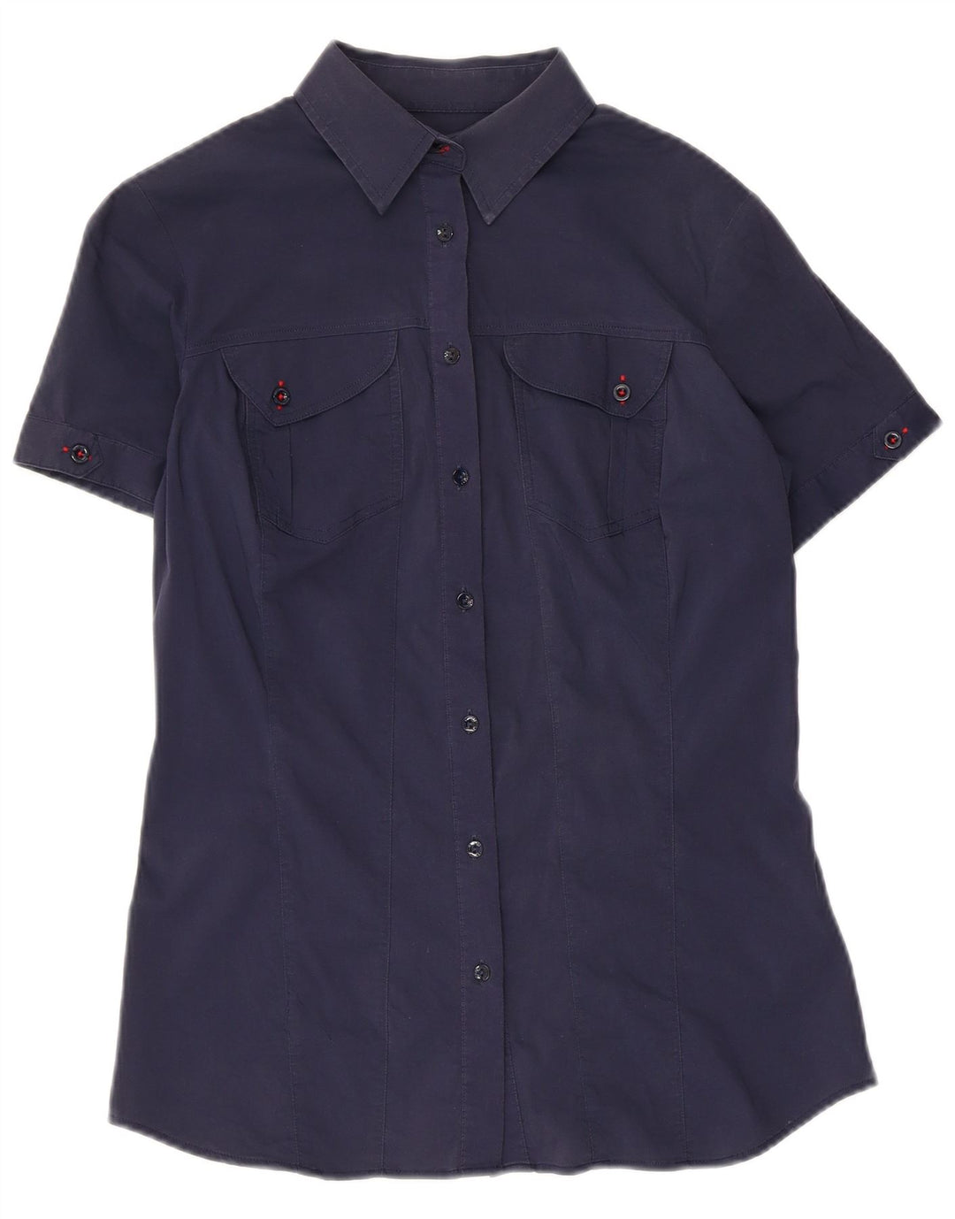 TRUSSARDI JEANS Chemise à manches courtes pour femme UK 12 Bleu marine moyen Coton