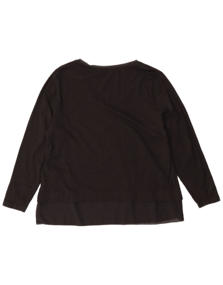Fiorella Rubino Haut graphique à manches longues pour femme UK 14 Coton noir moyen