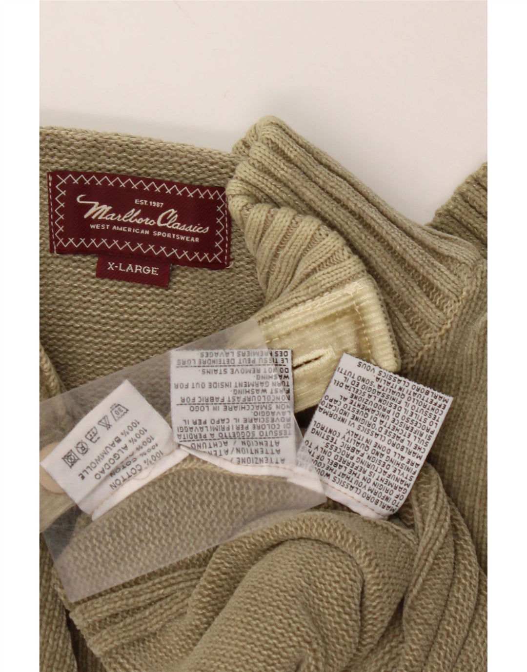 MARLBORO CLASSICS Pull col boutonné pour homme XL Kaki Coton