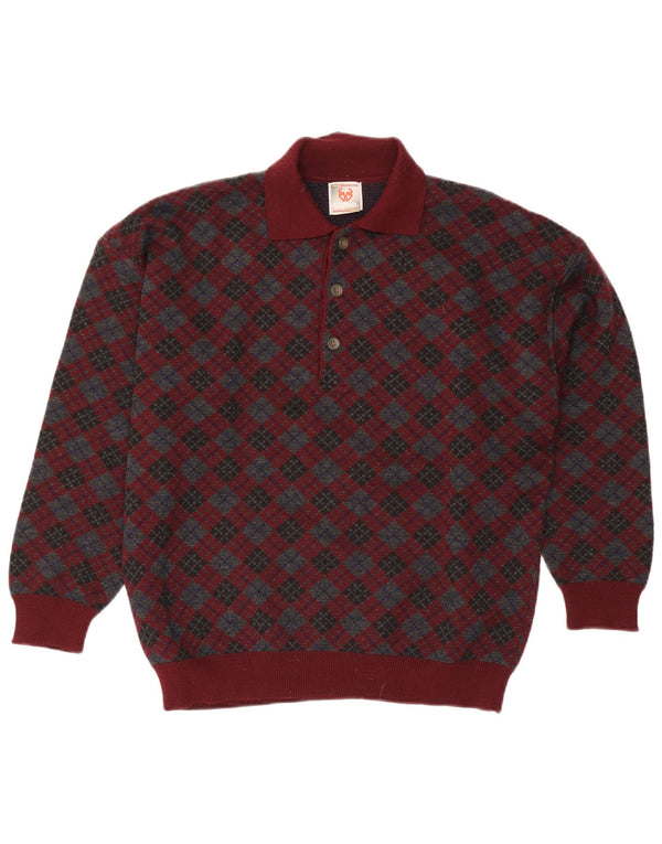 Stefanel Pull à col polo pour homme en laine à losanges/diamant bordeaux moyen
