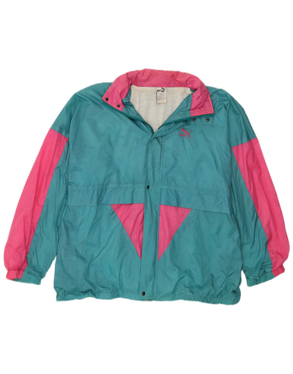 PUMA Veste de pluie à capuche pour homme UK 42 XL Bleu Colorblock Nylon