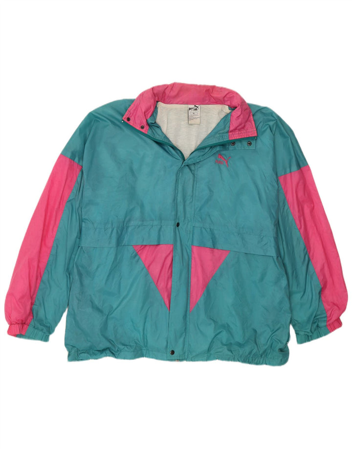 PUMA Veste de pluie à capuche pour homme UK 42 XL Bleu Colorblock Nylon