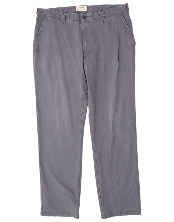 Marks & Spencer Pantalon Chino Coupe Regular Homme W38 L31 Bleu Coton