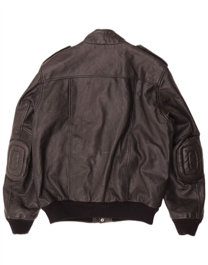 VINTAGE Veste en cuir militaire pour homme IT 54 2XL Cuir noir