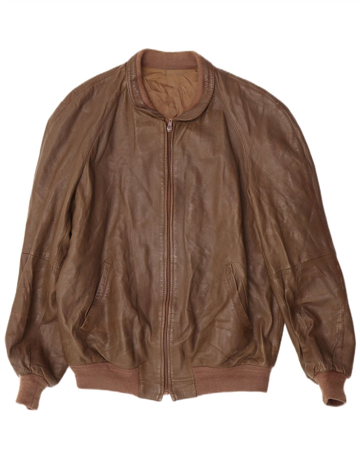 VINTAGE Veste en cuir homme IT 54 2XL Marron