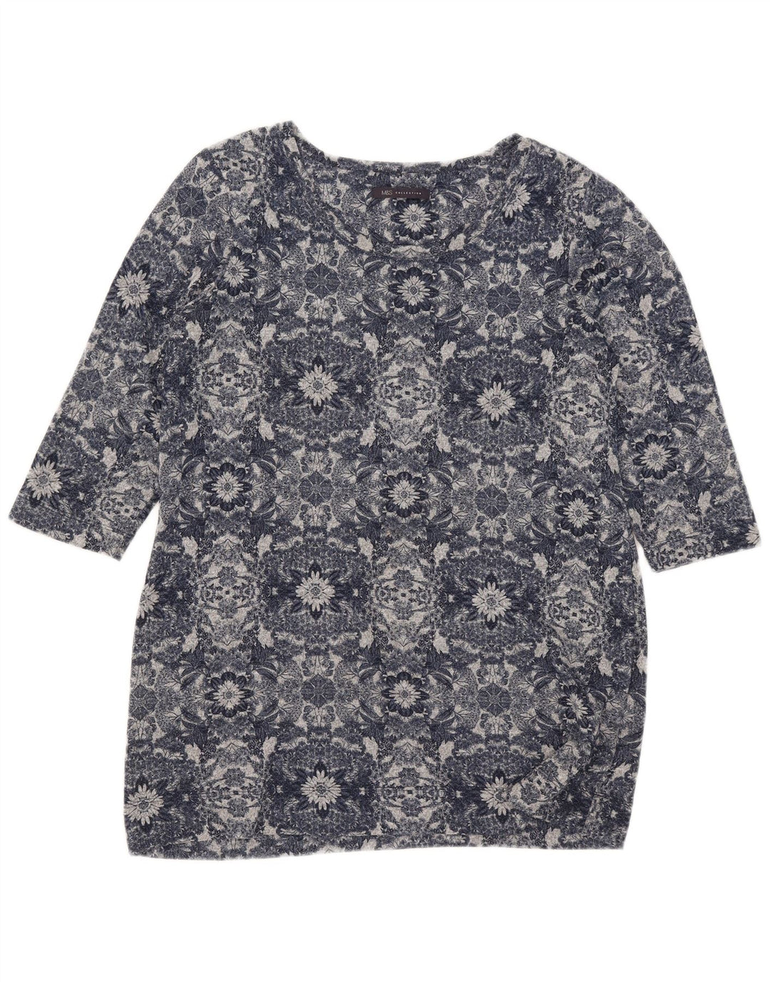 Marks & Spencer Haut Femme Manches 3/4 UK 16 Grand Bleu Floral Polyester