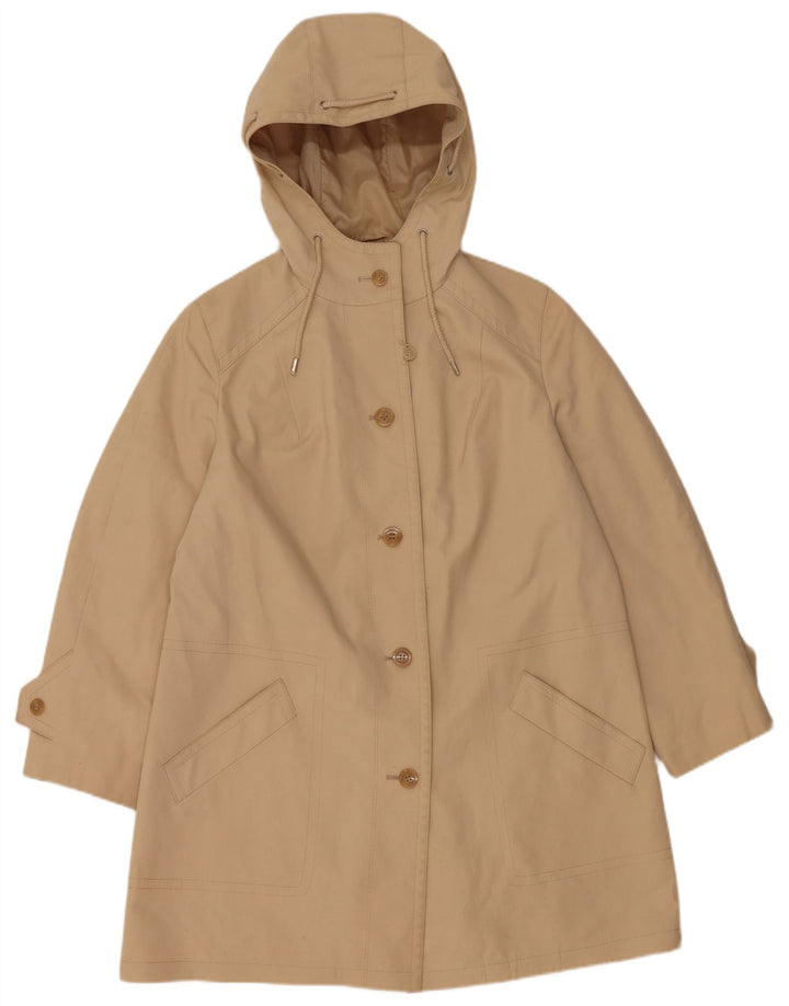 vintage Femme Manteau à capuche UK 16 Grand Polyester Beige