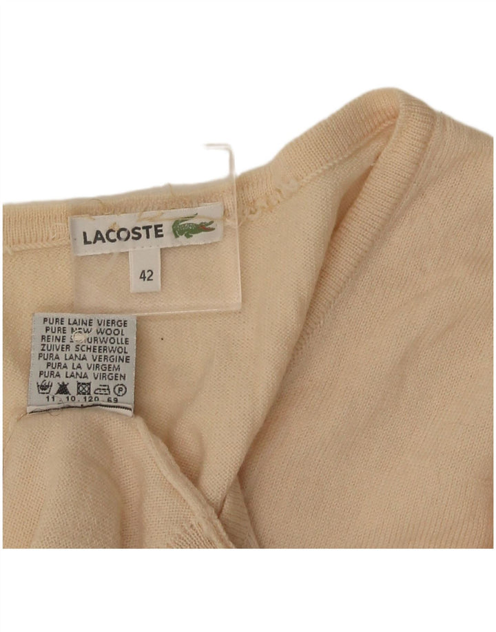 Lacoste Womens Cardigan Sweater Taille 42 Grande laine vierge beige