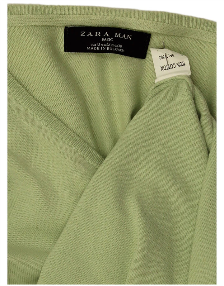 Zara Pull Col V Homme Vert Moyen Coton