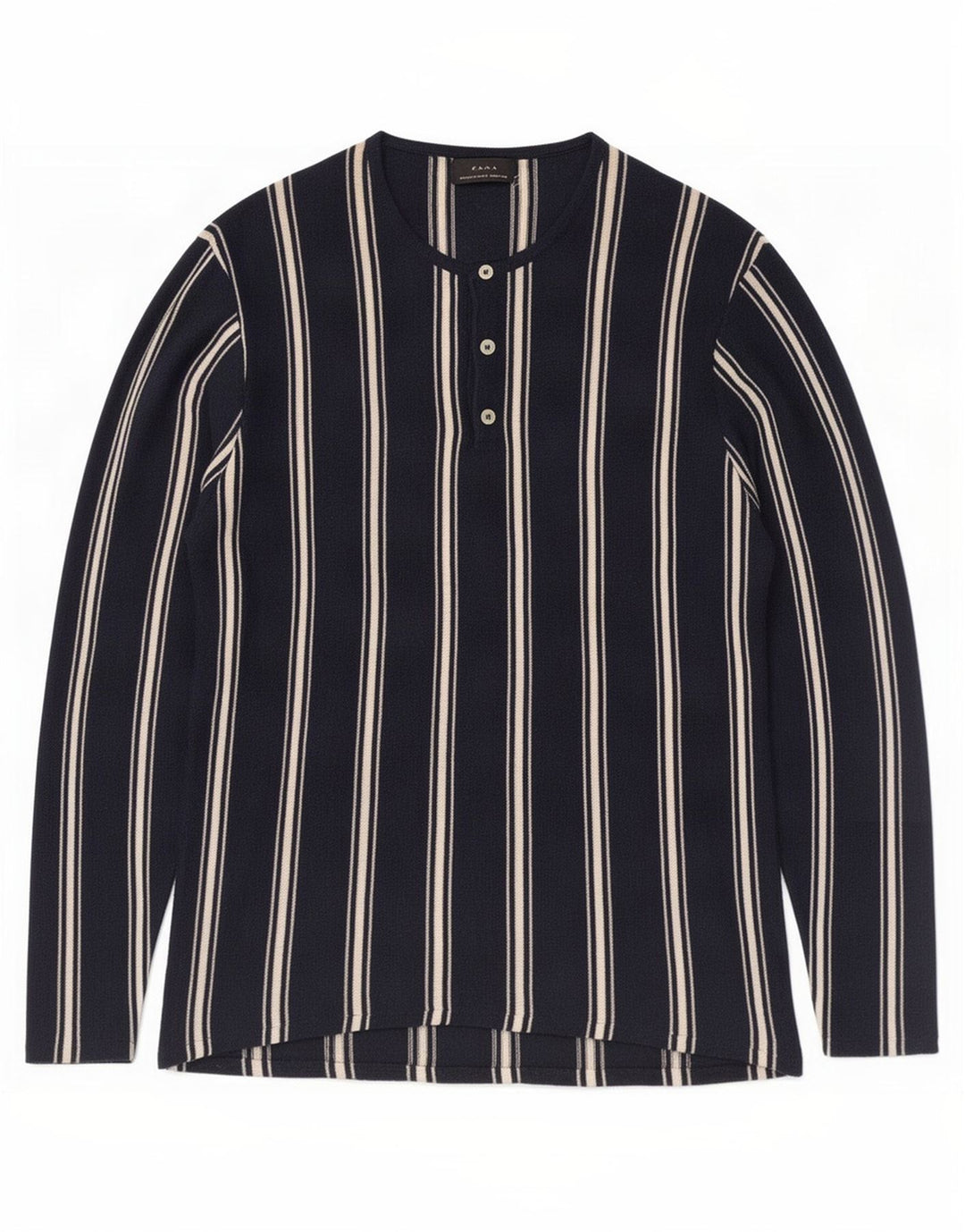 Zara Homme Top Manches Longues Ramie Rayé Bleu Marine Moyen